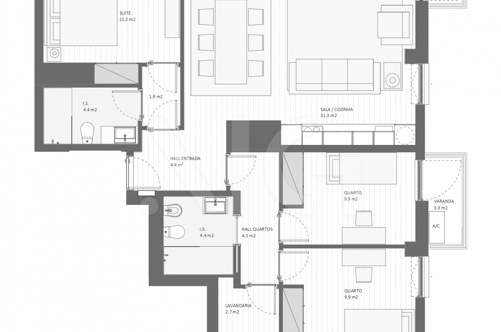 Apartamento T3 para Venda em Matosinhos e Leça da Palmeira, Matosinhos, Porto - Planta (Imagem 2)