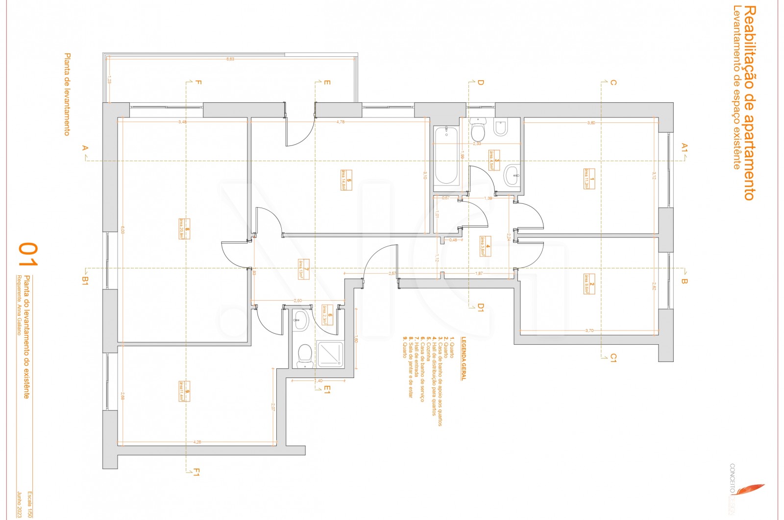 Apartamento T3 para Venda em Santo Tirso, Couto (Santa Cristina e São Miguel) e Burgães, Santo Tirso, Porto - Planta (Imagem 1)